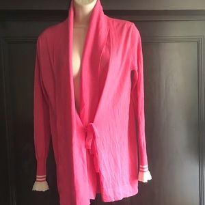 Henny & Paulie Cardigan Pink White Ruffle Sweater top long sleeves Barbiecore